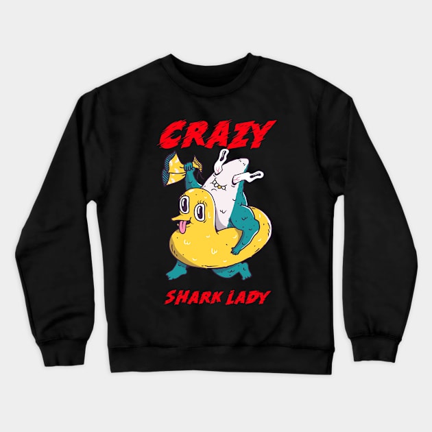 Crazy Shark Lady Crewneck Sweatshirt by ZenCloak